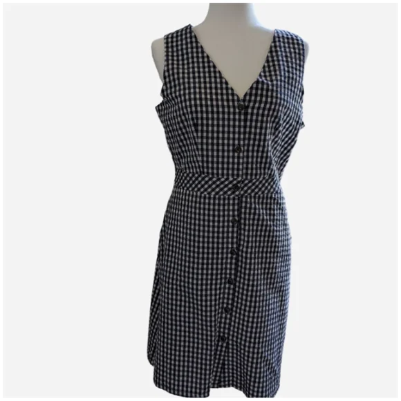 J. Crew Navy and White Gingham Midi Dress - Picture 2 of 14